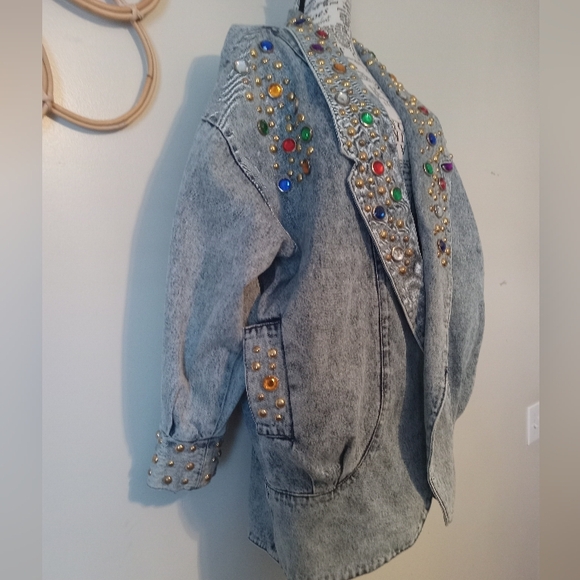 Rare Vintage Oversized Embellished Denim Jacket with Colorful Accents - Picture 3 of 10